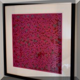 A05. Framed pink and black abstract print. 27.5” x 27.5 
